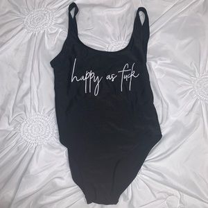 Happy As Fuck black one piece swimsuit